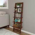 Daphnes Dinnette 5-Tier Ladder Bookshelf Leaning Decorative Shelves For Display Wood Accent Home Decor, Walnut DA3240347